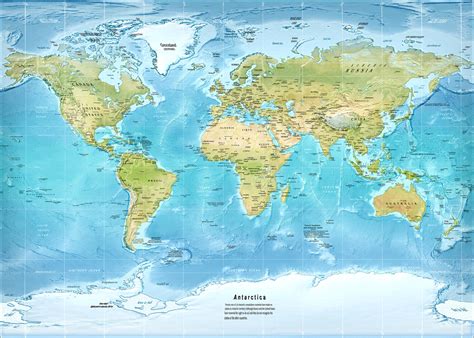 Map Of Physical World Map Miller Projection Poster ǀ Maps Of All Cities