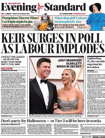 London Evening Standard Uk Front Page For 2 November 2020 Paperboy