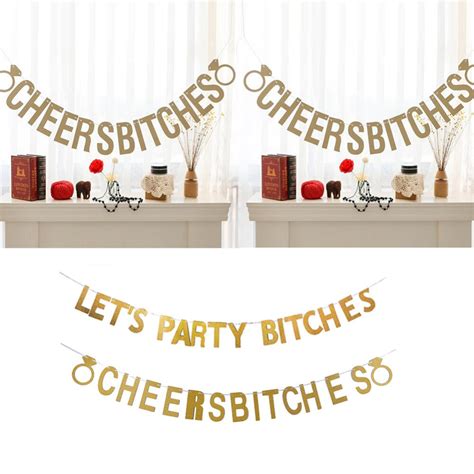 Gold Sparkly Lets Party Bitchesandcheers Bitches Photo Backdrop Birthday