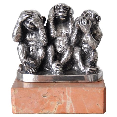 Three Wise Monkeys Miniature Sculpture Vintage Solid Brass See