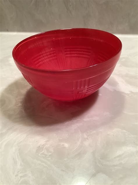 Vintage Hazel Atlas Solid Red Glass Criss Cross Mixing 5 5 Bowl Small