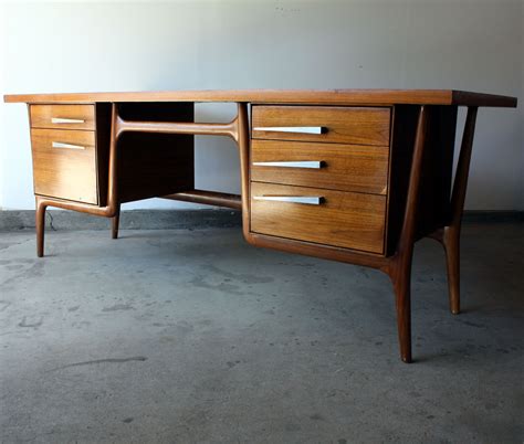 Mid Century Office Desk Wooden Cabinets Vintage