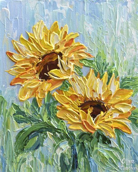 Sunflower Impasto Painting 10 Palette Knife Art Yellow Flower