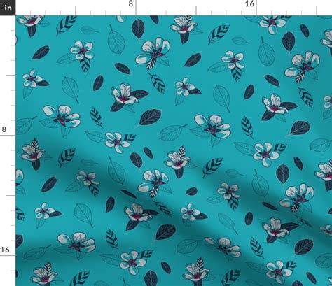 Blue Teal Pink Cherry Blossom Japanese Fabric Spoonflower