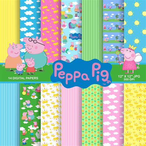 Peppa Pig Scrapbook Digital Paper Pack Craft Printable Cartoon Etsy