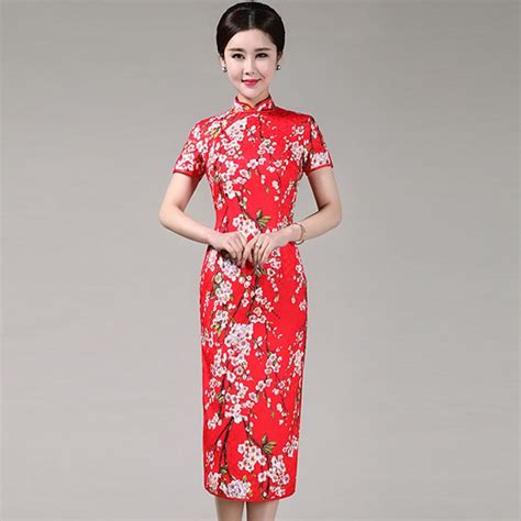 new traditional chinese clothing cheongsams cotton long red bride dress cheongsam s m l xl in