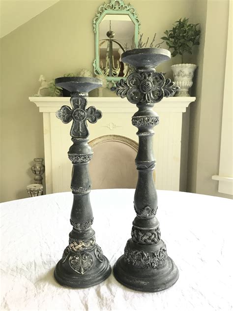 Tall Pillar Candle Holder Grey Candle Holders French Shabby