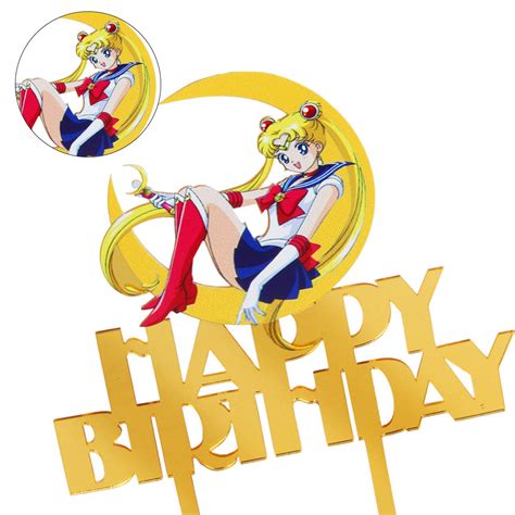Buy Gold Acrylic Sailor Moon Happy Birthday Cake Topper Pretty Guardian