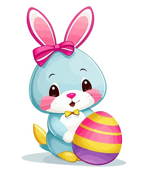 Premium Vector Cute Little Easter Bunny With Eggs Colorful Vector