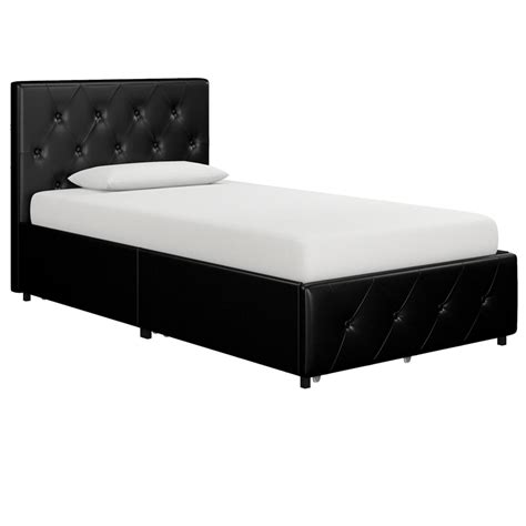 Dhp Dakota Twin Upholstered Bed With Storage Drawers In Black Faux