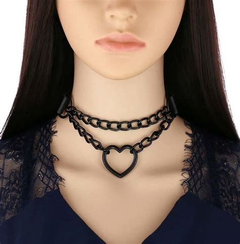 Fairycore Double Chain Leather Collar Choker Necklace Enger Kragen