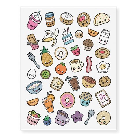 Cute Breakfast Food Temporary Tattoos In 2021 Cute Food Drawings Cute Doodle Art