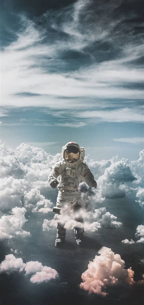 Astronaut Suit Space Clouds Wallpaper 1440x3040