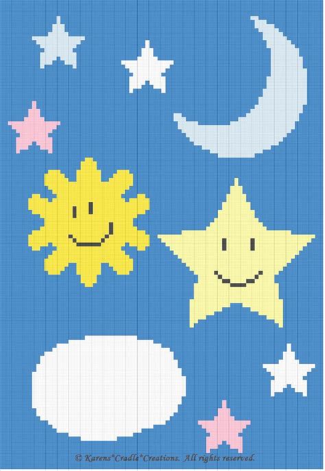 Crochet Pattern Celestial Sunmooncloudstars Baby Afghan Pattern