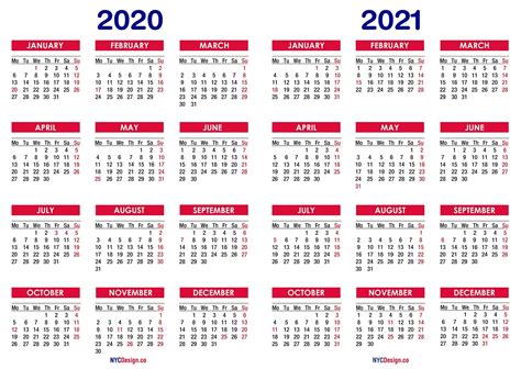 Free Printable Yearly Calendar 2021 2020 Template Calendar Design
