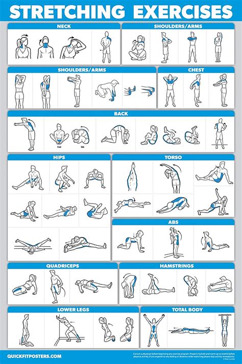 Amazon Com Quickfit Stretching Workout Exercise Poster Stretch Routine Laminated In X