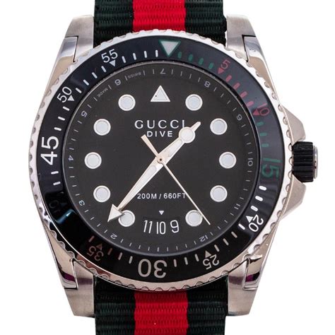 Gucci Black Stainless Steel Nylon Dive Ya136209 Mens Wristwatch 45 Mm