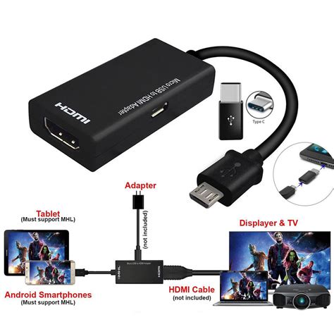Type C & Micro USB Male to HDMI Female Adapter Cable for Cellphone