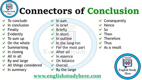 Connectors Of Conclusion In English English Study Here English