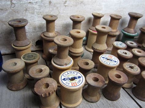 50 Vintage Antique Wood Sewing Thread Spools By Theoldtimejunkshop