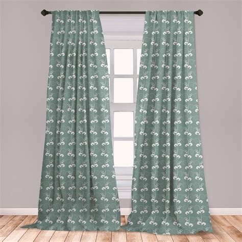 Green Curtains 2 Panels Set Victorian Style Swirled Branches Twings