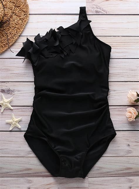 women s one shoulder ruffle ruched one piece swimsuit solid padded sleeveless monokini bathing suit