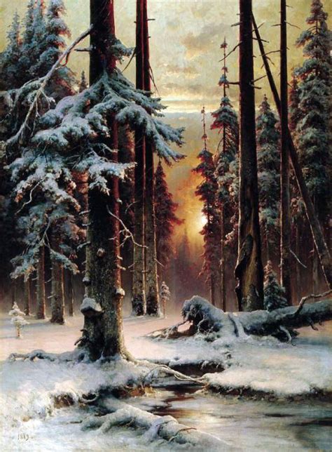 Art Oil Painting Klever Yuliyi Winter Sunset In The Fir