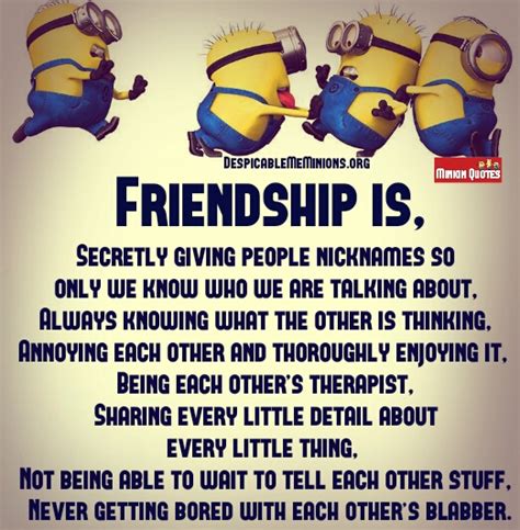 Download minion friendship friendship minion quotes a friendship quotes quote friends best friends bff friendship friendship minion quotes i need a vacation funny minion quote pictures, photos, and images. Joke for Saturday, 29 August 2015 from site Minion Quotes ...