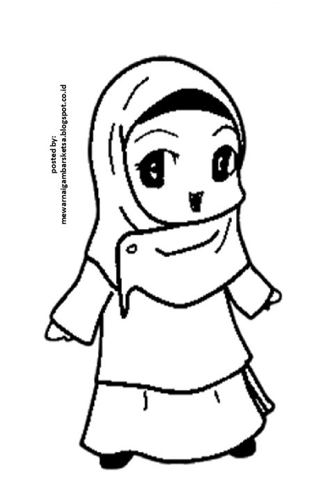 Mewarnai Gambar Mewarnai Gambar Sketsa Kartun Anak Muslimah 11