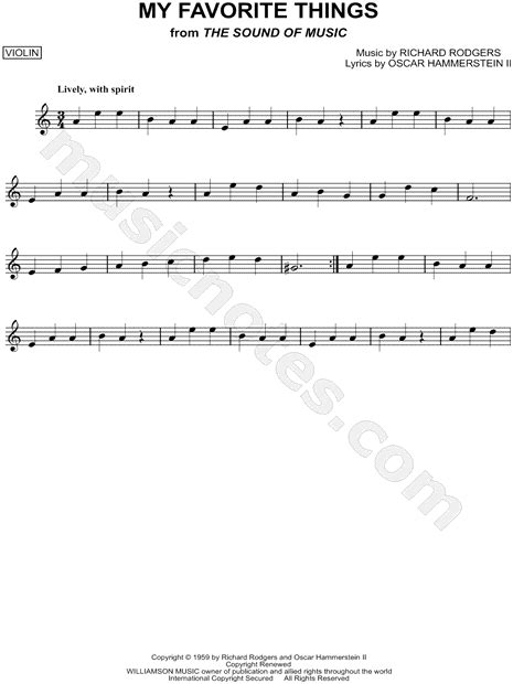 My Favorite Things From The Sound Of Music Sheet Music Violin Solo