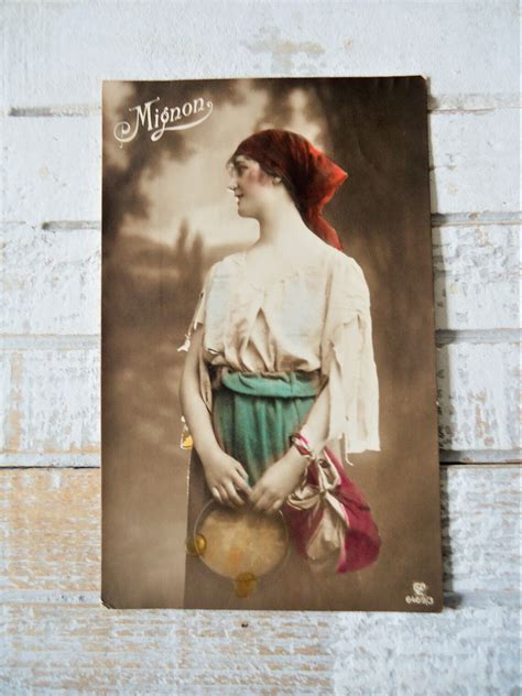 Antique Gypsy Postcard Mignon Bohemian Woman Lady Girl Bag Etsy