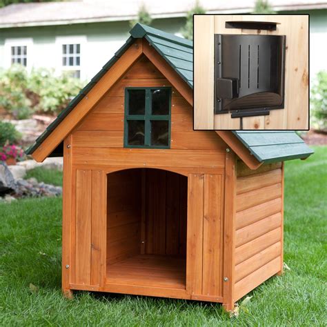 Large Dog House Heated Pet Kennel Deluxe Rustic Woodentraditional A