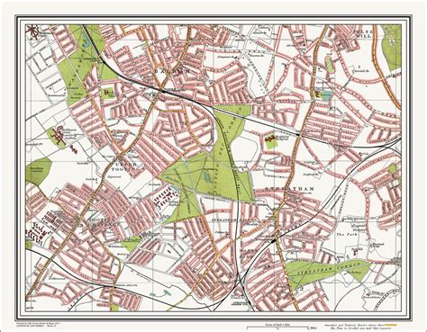 An Old Map Of The Tooting Streatham Area London In 1908 As An Instant