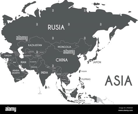 Ilustración Vectorial Mapa De Asia Política Aislado Sobre Fondo Blanco