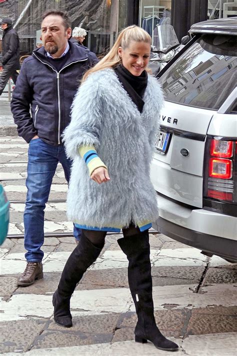 Michelle Hunziker Spotted In Powder Blue Fur Coat With