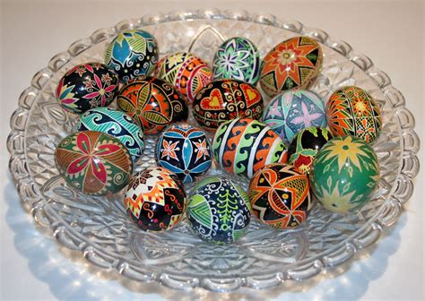 Decorative Psanky Eggs Traditionally Dyed Using Wax Resist To Create