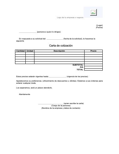 Carta de Cotización Ejemplos y Formatos Word PDF