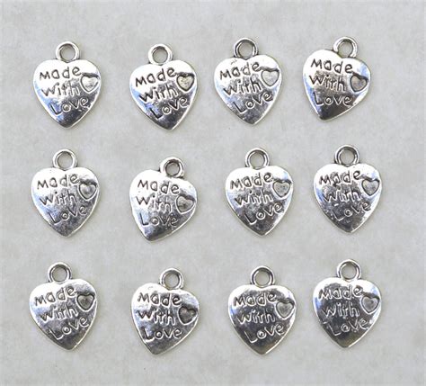 Made With Love Heart Charms 50 Bulk Charms Bch306 Silver Etsy