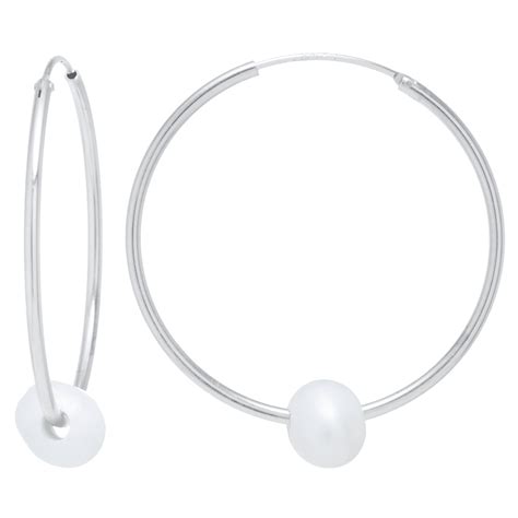 Marisol And Poppy Pearl Endless Hoops In Sterling Silver For Women Teen