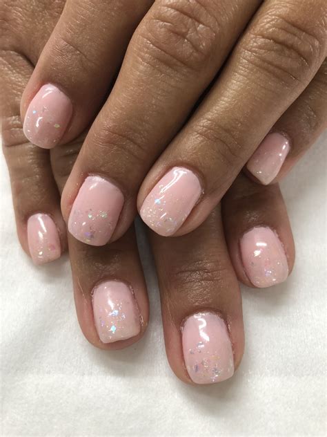 Pale Pink Iridescent Ombré Gel Nails Ombre Gel Nails Gel Nail Designs Glitter Gel Nails