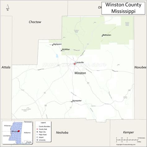 Map Of Winston County Mississippi Showing Cities Highways And Important