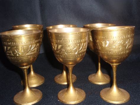 Vintage Brass Goblets Wine Goblets Engraved Wine Goblets Set
