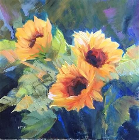 Daily Paintworks Glowing Sunflowers Original Fine Art For Sale