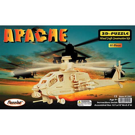 Puzzled 3d Puzzle Wood Craft Construction Kit Apache Helicopter