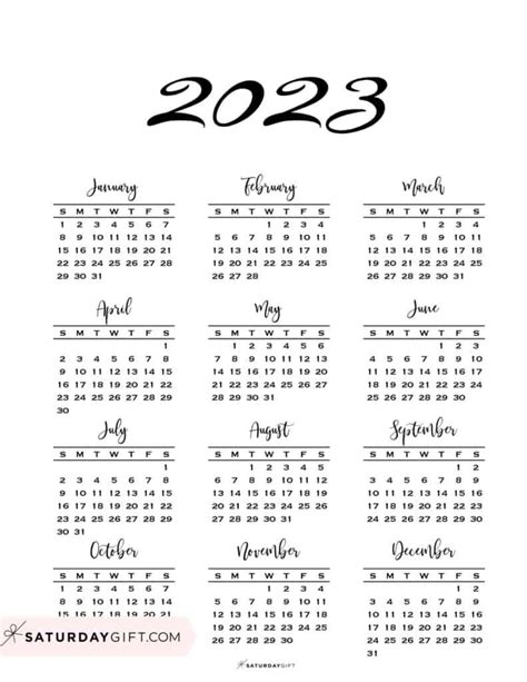 2023 Calendar Printable Cute And Free 2023 Yearly Calendar Templates 2023