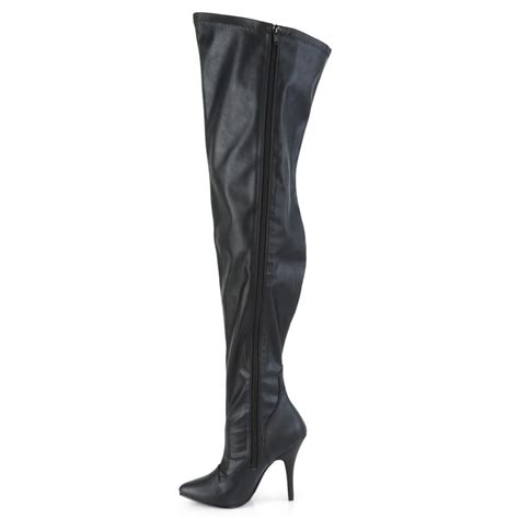 seduce high heel thigh high wide calf boots in black matte faux leather
