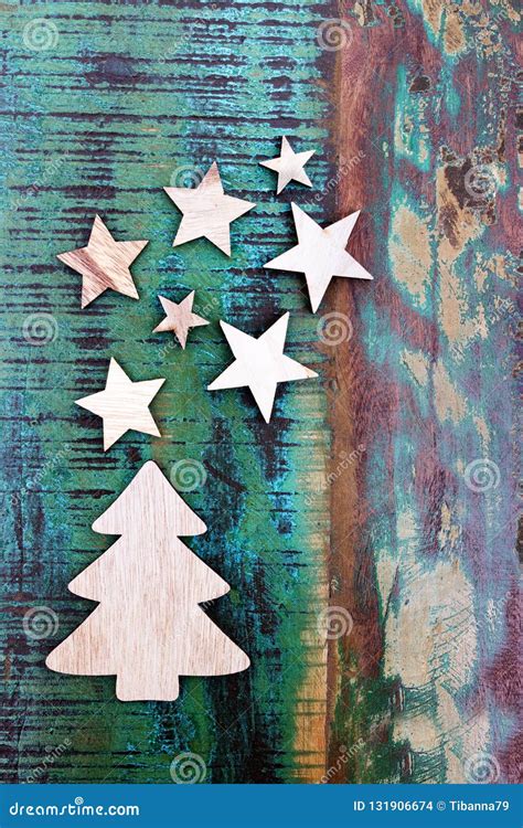 Stars And Christmas Tree Made Of Wood Stock Photo Image Of Coloured