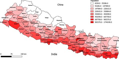 District And Population Map Of Nepal Using Census Data From 2011