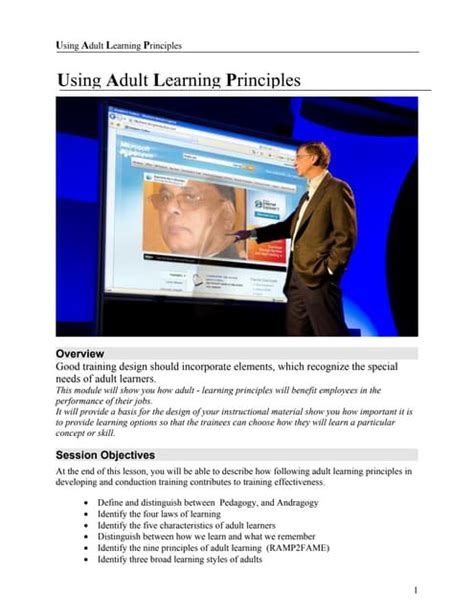 Adult Learning Principleshandout Pdf