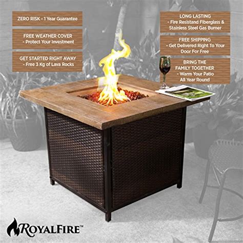 Square Gas Fire Pit By Royalfire Rattan Fiberglass Mixed Brown And Natural Stone Perfect For